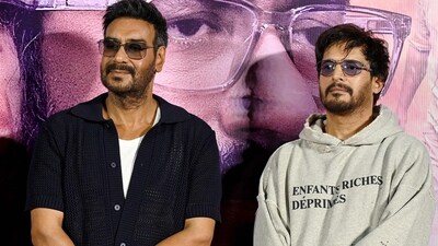 Both the actors – Ajay Devgn and Jimmy Shergill - opted for a casual wear for the trailer launch. (AFP)