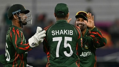Bangladesh's Shakib Al Hasan celebrates with teammates (AFP) Bangladesh's Shakib Al Hasan celebrates with teammates (AFP)