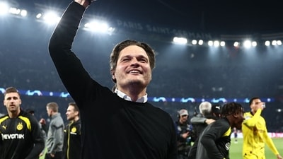 Dortmund's German head coach Edin Terzic celebrates Borussia Dortmund's victory at the end of their UEFA Champions League semi-final (AFP) Dortmund's German head coach Edin Terzic celebrates Borussia Dortmund's victory at the end of their UEFA Champions League semi-final (AFP)
