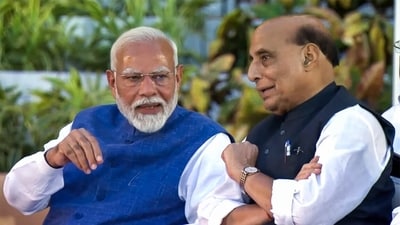 Prime Minister Narendra Modi in conversation with Bharatiya Janata Party (BJP) MP Rajnath Singh in New Delhi. (ANI) Prime Minister Narendra Modi in conversation with Bharatiya Janata Party (BJP) MP Rajnath Singh in New Delhi. (ANI)