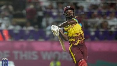 West Indies' Sherfane Rutherford bats during the men's T20 World Cup cricket match between the West Indies and New Zealand at the Brian Lara Cricket Academy (PTI) West Indies' Sherfane Rutherford bats during the men's T20 World Cup cricket match between the West Indies and New Zealand at the Brian Lara Cricket Academy (PTI)