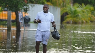 The National Weather Service in Miami noted in a post on the social media platform X early Thursday that a band of heavy rainfall was expected to fall over the region for a third day in a row. (AP) The National Weather Service in Miami noted in a post on the social media platform X early Thursday that a band of heavy rainfall was expected to fall over the region for a third day in a row. (AP)