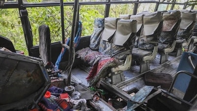 Inside the ill-fated bus on Shiv Khori-Katra road, which was attacked by terrorists on June 9. Inside the ill-fated bus on Shiv Khori-Katra road, which was attacked by terrorists on June 9.