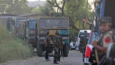 Security forces stand guard near the encounter site at Saida village in Kathua’s Hiranagar sector, 65 km from Jammu, on Wednesday. (HT Photo) Security forces stand guard near the encounter site at Saida village in Kathua’s Hiranagar sector, 65 km from Jammu, on Wednesday. (HT Photo)