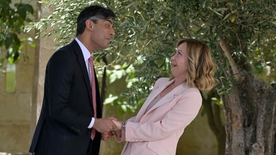 British Prime Minister Rishi Sunak with Italy's Prime Minister Giorgia Meloni. (AFP) British Prime Minister Rishi Sunak with Italy's Prime Minister Giorgia Meloni. (AFP)