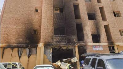 The building where the fire broke out in Mangaf, Kuwait on Wednesday. (PTI Photo) The building where the fire broke out in Mangaf, Kuwait on Wednesday. (PTI Photo)