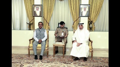 Union Minister of State for External Affairs Kirti Vardhan Singh calls on Kuwait Minister of Defense and Interior Sheikh Fahad Yousef Saud Al-Sabah, in Kuwait on Thursday. (Indian Embassy, Kuwait) Union Minister of State for External Affairs Kirti Vardhan Singh calls on Kuwait Minister of Defense and Interior Sheikh Fahad Yousef Saud Al-Sabah, in Kuwait on Thursday. (Indian Embassy, Kuwait)