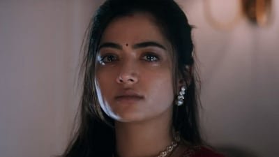 Rashmika Mandanna as Gitanjali in a still from Animal. Rashmika Mandanna as Gitanjali in a still from Animal.