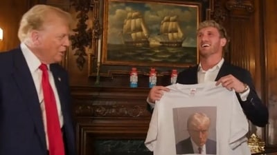 “Is this your mugshot? No way!” Paul can be heard in a high-profile meet video, which he shared on Instagram with his 28 million followers. “You’re a gangster!” he told Trump. (X) “Is this your mugshot? No way!” Paul can be heard in a high-profile meet video, which he shared on Instagram with his 28 million followers. “You’re a gangster!” he told Trump. (X)