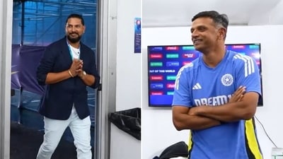 Rahul Dravid couldn't wait for the big announcement as Yuvraj Singh entered the dressing room. (Screengrab-BCCI) Rahul Dravid couldn't wait for the big announcement as Yuvraj Singh entered the dressing room. (Screengrab-BCCI)