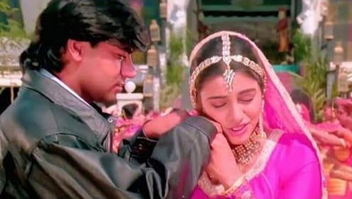 Ajay Devgn and Tabu in a still from their first film Vijaypath (1994)