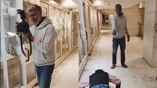 When Milind made the paps do 20 push-ups each before letting them take his pics (Viral Bhayani)