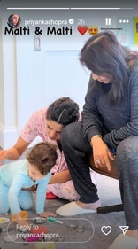 Priyanka Chopra shared a photo of her daughter Malti enjoying her desi kitchen set. Priyanka Chopra shared a photo of her daughter Malti enjoying her desi kitchen set.