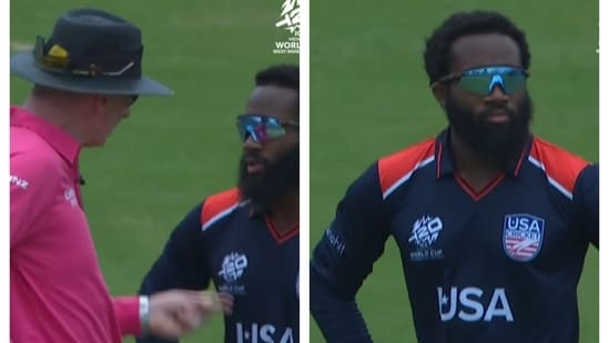 USA's Aaron Jones being informed by the umpire about the 5-run penalty against India