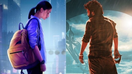 Alia Bhatt and Jr NTR in the posters of Jigra and Devara Part 1.