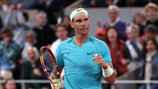 Spain's Rafael Nadal reacts during French Open 2024 (AFP)