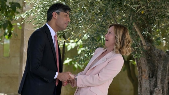 British Prime Minister Rishi Sunak with Italy's Prime Minister Giorgia Meloni. (AFP)