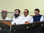Maharashtra chief minister Eknath Shinde, along with Maharashtra deputy chief ministers Devendra Fadnavis and Ajit Pawar in Mumbai. (ANI/File)