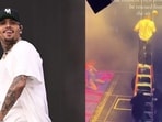 Chris Brown's high-flying concert stunt goes wrong in New Jersey as he gets stuck mid-air Chris Brown's high-flying concert stunt goes wrong in New Jersey as he gets stuck mid-air
