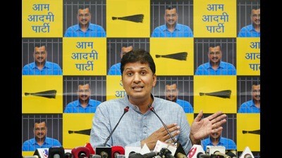 AAP Leader Saurabh Bharadwaj addressing a press Conference in New Delhi on Monday. (HT Photo) AAP Leader Saurabh Bharadwaj addressing a press Conference in New Delhi on Monday. (HT Photo)