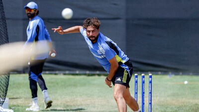Kuldeep Yadav bowls during a practice session ahead of India's ICC T20 World Cup match against Pakistan (Surjeet Yadav) Kuldeep Yadav bowls during a practice session ahead of India's ICC T20 World Cup match against Pakistan (Surjeet Yadav)