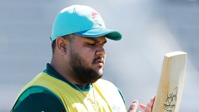 Pakistan's Azam Khan during a practice session. (Surjeet Yadav) Pakistan's Azam Khan during a practice session. (Surjeet Yadav)