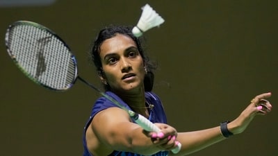India's Pusarla V. Sindhu plays a return against Taiwan's Hsu Wen Chi during their women's singles round of 32 match at the Indonesia Open (AP)