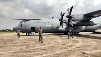 An Indian Air Force (IAF) flight carrying the mortal remains of the Indians who died in the tragic fire incident in Kuwait two days ago, after landing at the international airport in Kochi on Friday. (PTI)