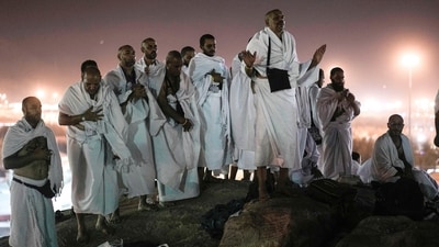 Muslim pilgrims pray on the rocky hill known as the Mountain of Mercy, on the Plain of Arafat, during the annual Hajj pilgrimage, near the holy city of Mecca, Saudi Arabia, on June 27, 2023. Hajj 2024: Why is Day of Arafah one of the holiest days in Islam? Significance of 9th Dhul Hijjah. A spiritual highlight of Hajj for many is the standing on the plain of Arafat, where pilgrims praise God, plead for his forgiveness and make supplications. (AP Photo/Amr Nabil, File) Muslim pilgrims pray on the rocky hill known as the Mountain of Mercy, on the Plain of Arafat, during the annual Hajj pilgrimage, near the holy city of Mecca, Saudi Arabia, on June 27, 2023. Hajj 2024: Why is Day of Arafah one of the holiest days in Islam? Significance of 9th Dhul Hijjah. A spiritual highlight of Hajj for many is the standing on the plain of Arafat, where pilgrims praise God, plead for his forgiveness and make supplications. (AP Photo/Amr Nabil, File)