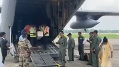 A special IAF aircraft, C-130J, carrying mortal remains of 45 Indian victims in the fire incident in Kuwait's Mangaf, at Cochin International Airport on Friday. (ANI) A special IAF aircraft, C-130J, carrying mortal remains of 45 Indian victims in the fire incident in Kuwait's Mangaf, at Cochin International Airport on Friday. (ANI)