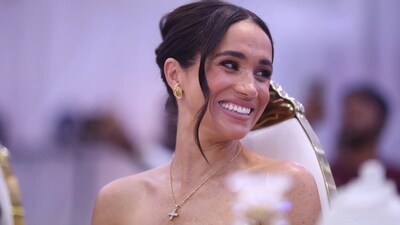 On May 11, the 42-year-old Duchess of Sussex attended an Abuja reception for military families in Nigeria while sporting a special necklace that had once belonged to Princess Diana. (Getty) On May 11, the 42-year-old Duchess of Sussex attended an Abuja reception for military families in Nigeria while sporting a special necklace that had once belonged to Princess Diana. (Getty)