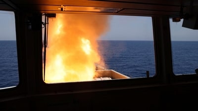 Yemen’s Houthi rebels launched two anti-ship cruise missiles and struck a commercial ship Thursday in the Gulf of Aden off Yemen, setting it on fire (AP/File) Yemen’s Houthi rebels launched two anti-ship cruise missiles and struck a commercial ship Thursday in the Gulf of Aden off Yemen, setting it on fire (AP/File)