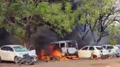 Over 150 vehicles were set ablaze in Chhattisgarh’s Balodabazar city during violence on Monday (Twitter Photo) Over 150 vehicles were set ablaze in Chhattisgarh’s Balodabazar city during violence on Monday (Twitter Photo)