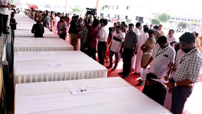 Arrangements are in place at the Cochin International Airport before the arrival of a special IAF flight carrying the mortal remains of victims of the recent Kuwait fire, on Friday, (PTI) Arrangements are in place at the Cochin International Airport before the arrival of a special IAF flight carrying the mortal remains of victims of the recent Kuwait fire, on Friday, (PTI)