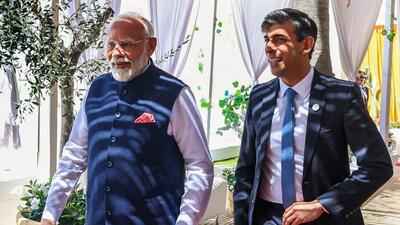Prime Minister Narendra Modi meets United Kingdom PM Rishi Sunak on the sidelines of the G7 Summit in Apulia on Friday. (ANI) Prime Minister Narendra Modi meets United Kingdom PM Rishi Sunak on the sidelines of the G7 Summit in Apulia on Friday. (ANI)