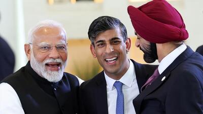 Prime Minister Narendra Modi with United Kingdom PM Rishi Sunak and World Bank President Ajay Banga at the G7 Outreach Summit, in Apulia on Friday. (ANI) Prime Minister Narendra Modi with United Kingdom PM Rishi Sunak and World Bank President Ajay Banga at the G7 Outreach Summit, in Apulia on Friday. (ANI)