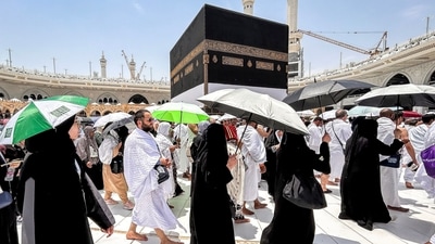 Muslim worshippers walk around the Kaaba, Islam's holiest shrine, at the Grand Mosque in Saudi Arabia's holy city of Mecca, ahead of the annual Hajj pilgrimage. Hajj 2024: Date, 4 key aspects of history associated with Day of Arafah ahead of Eid-ul-Adha or Bakreid (Photo by FADEL SENNA / AFP) Muslim worshippers walk around the Kaaba, Islam's holiest shrine, at the Grand Mosque in Saudi Arabia's holy city of Mecca, ahead of the annual Hajj pilgrimage. Hajj 2024: Date, 4 key aspects of history associated with Day of Arafah ahead of Eid-ul-Adha or Bakreid (Photo by FADEL SENNA / AFP)