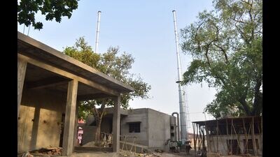 The newly constructed electric crematorium at Phaphamau Ghat in Prayagraj. (HT)