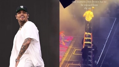 Chris Brown's high-flying concert stunt goes wrong in New Jersey as he gets stuck mid-air (Pic- X (twitter)) Chris Brown's high-flying concert stunt goes wrong in New Jersey as he gets stuck mid-air (Pic- X (twitter))
