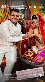 Kanagana Ranaut attended her cousin Varun's wedding ceremony. Kanagana Ranaut attended her cousin Varun's wedding ceremony.