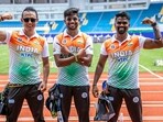 The Indian Men's Recurve team of Tarundeep Rai, Dhiraj Bommadevara and Pravin Jadhav
