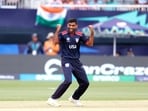 New York, Jun 12 (ANI): USA's Saurabh Netravalkar celebrates the dismissal of India's captain Rohit Sharma during their Group A match in the ICC T20 World Cup 2024, at Nassau County International Cricket Stadium in New York on Wednesday. 