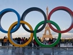 The Olympic rings are set up at Trocadero plaza that overlooks the Eiffel Tower in Paris The Olympic rings are set up at Trocadero plaza that overlooks the Eiffel Tower in Paris