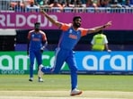 India's Jasprit Bumrah celebrates after taking a wicket during the ICC men's Twenty20 World Cup 2024 group A cricket match between India and Pakistan at Nassau County International Cricket Stadium in East Meadow, New York