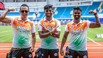 The Indian Men's Recurve team of Tarundeep Rai, Dhiraj Bommadevara and Pravin Jadhav (Sai media x) The Indian Men's Recurve team of Tarundeep Rai, Dhiraj Bommadevara and Pravin Jadhav (Sai media x)
