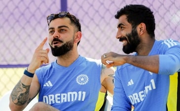 Virat Kohli and Jasprit Bumrah during a practice session. (Surjeet Yadav) Virat Kohli and Jasprit Bumrah during a practice session. (Surjeet Yadav)