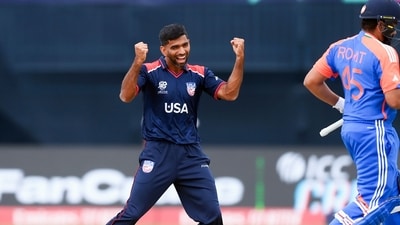 USA's Saurabh Netravalkar celebrates the dismissal of India's captain Rohit Sharma (ICC - X ) USA's Saurabh Netravalkar celebrates the dismissal of India's captain Rohit Sharma (ICC - X )