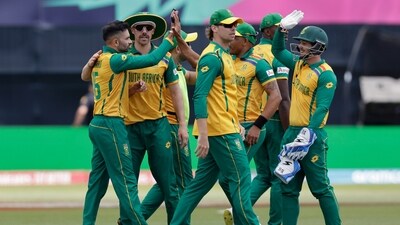South Africa players celebrates during the ICC Men's T20 World Cup cricket match (AP) South Africa players celebrates during the ICC Men's T20 World Cup cricket match (AP)