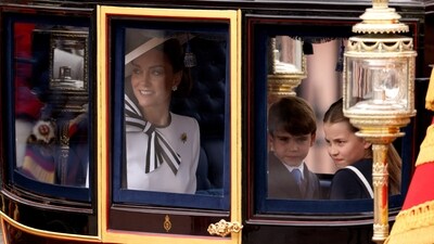 Britain's Catherine, Princess of Wales, Prince George, Princess Charlotte and Prince Louis attend the Trooping the Colour parade to honour Britain's King Charles on his official birthday in London, Britain, June 15, 2024. (REUTERS)