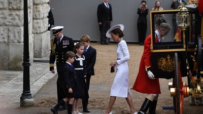 Britain's Catherine, Princess of Wales, Prince George, Princess Charlotte and Prince Louis attend the Trooping the Colour parade which honours King Charles on his official birthday in London, Britain, June 15, 2024.&nbsp; (REUTERS)